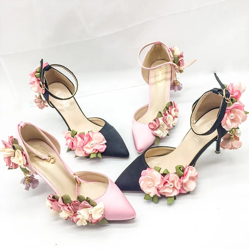 High Heels Lace Flower Pearl Formal Dress Shoes