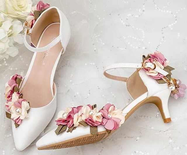 High Heels Lace Flower Pearl Formal Dress Shoes