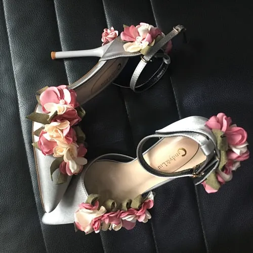 High Heels Lace Flower Pearl Formal Dress Shoes