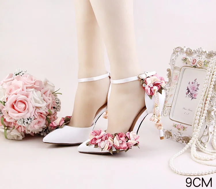 High Heels Lace Flower Pearl Formal Dress Shoes