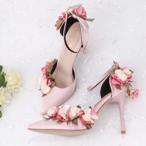 High Heels Lace Flower Pearl Formal Dress Shoes