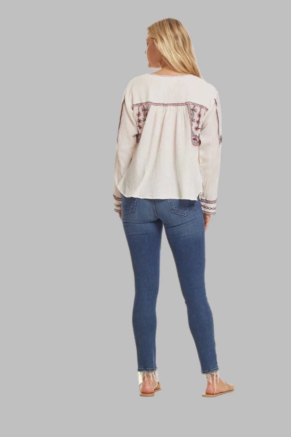 Isabella Embroidered Blouse Natural/ Red