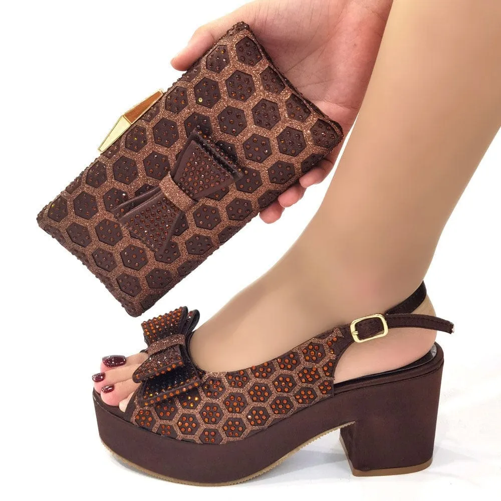 Italian Fashion Shoes & Bag Set Bling Block Heel Pumps