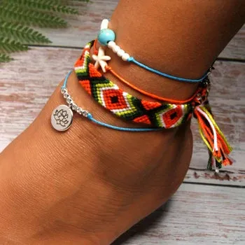 Jewellery - Handmade 4 Piece Bohemian Chic Summer Anklet Set - New