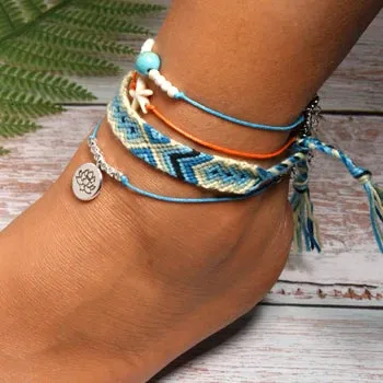 Jewellery - Handmade 4 Piece Bohemian Chic Summer Anklet Set - New
