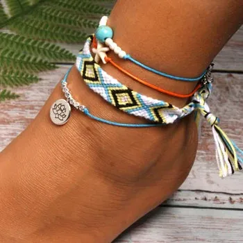 Jewellery - Handmade 4 Piece Bohemian Chic Summer Anklet Set - New