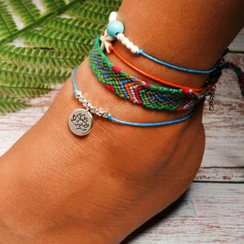 Jewellery - Handmade 4 Piece Bohemian Chic Summer Anklet Set - New