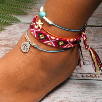 Jewellery - Handmade 4 Piece Bohemian Chic Summer Anklet Set - New