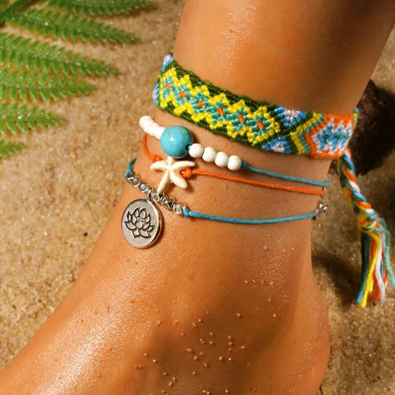 Jewellery - Handmade 4 Piece Bohemian Chic Summer Anklet Set - New