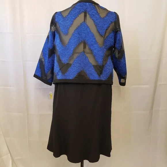 Kasper Womens Blue &amp; Black Lightweight Organza Mixed Texture Jacket w/Skirt. 14W