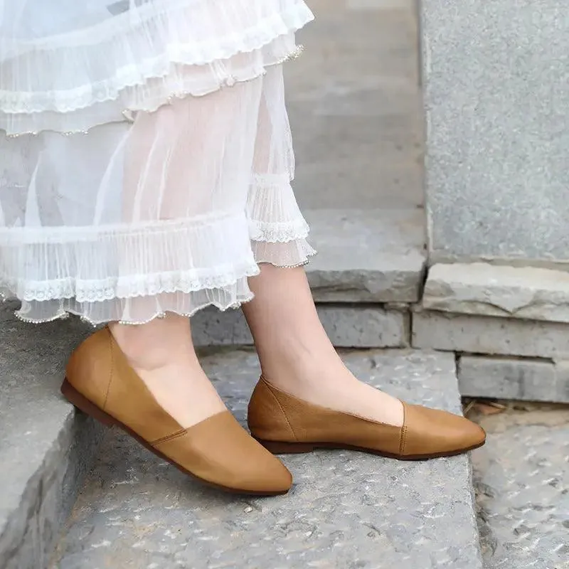Khaki Leather Flats: Versatile and Chic Footwear for Women