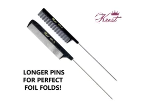Krest Steel Pin Rat Tail Combs 4641XL & 4630XL, Black - 2pc Pack