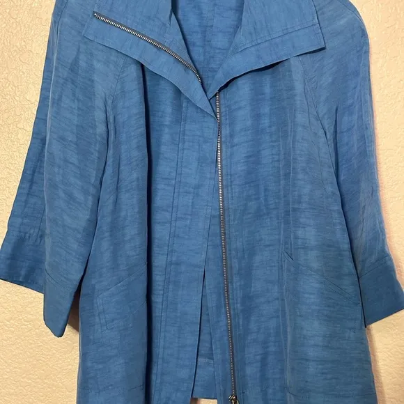 LAFAYETTE 148 Blue Blazer Coat Casual Double Zip size 10 Lightweight Gorgeous