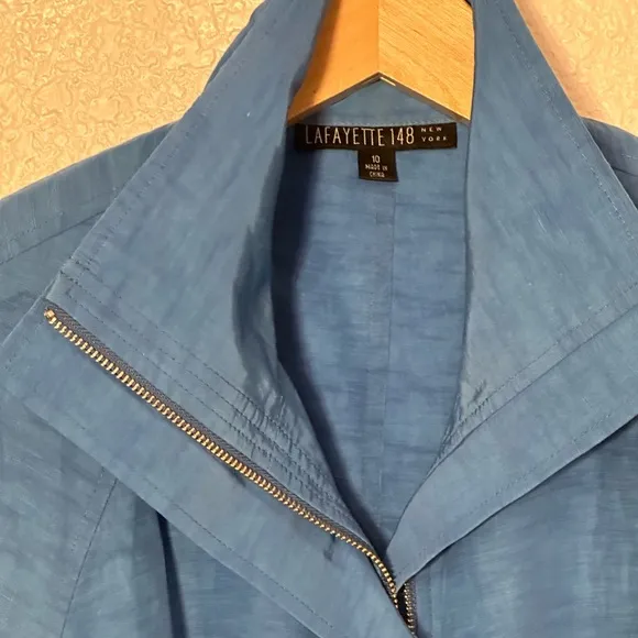LAFAYETTE 148 Blue Blazer Coat Casual Double Zip size 10 Lightweight Gorgeous