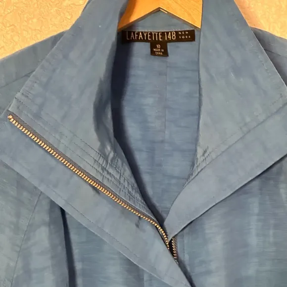 LAFAYETTE 148 Blue Blazer Coat Casual Double Zip size 10 Lightweight Gorgeous