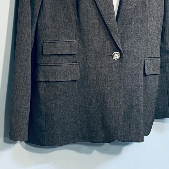 Lauren Ralph Lauren Wool Blazer Women 10 Lightweight Single Button Classic Gray