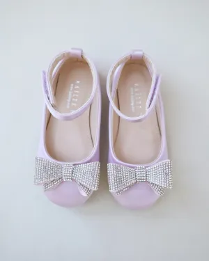Lavender Satin Flats with Rhinestones Bow