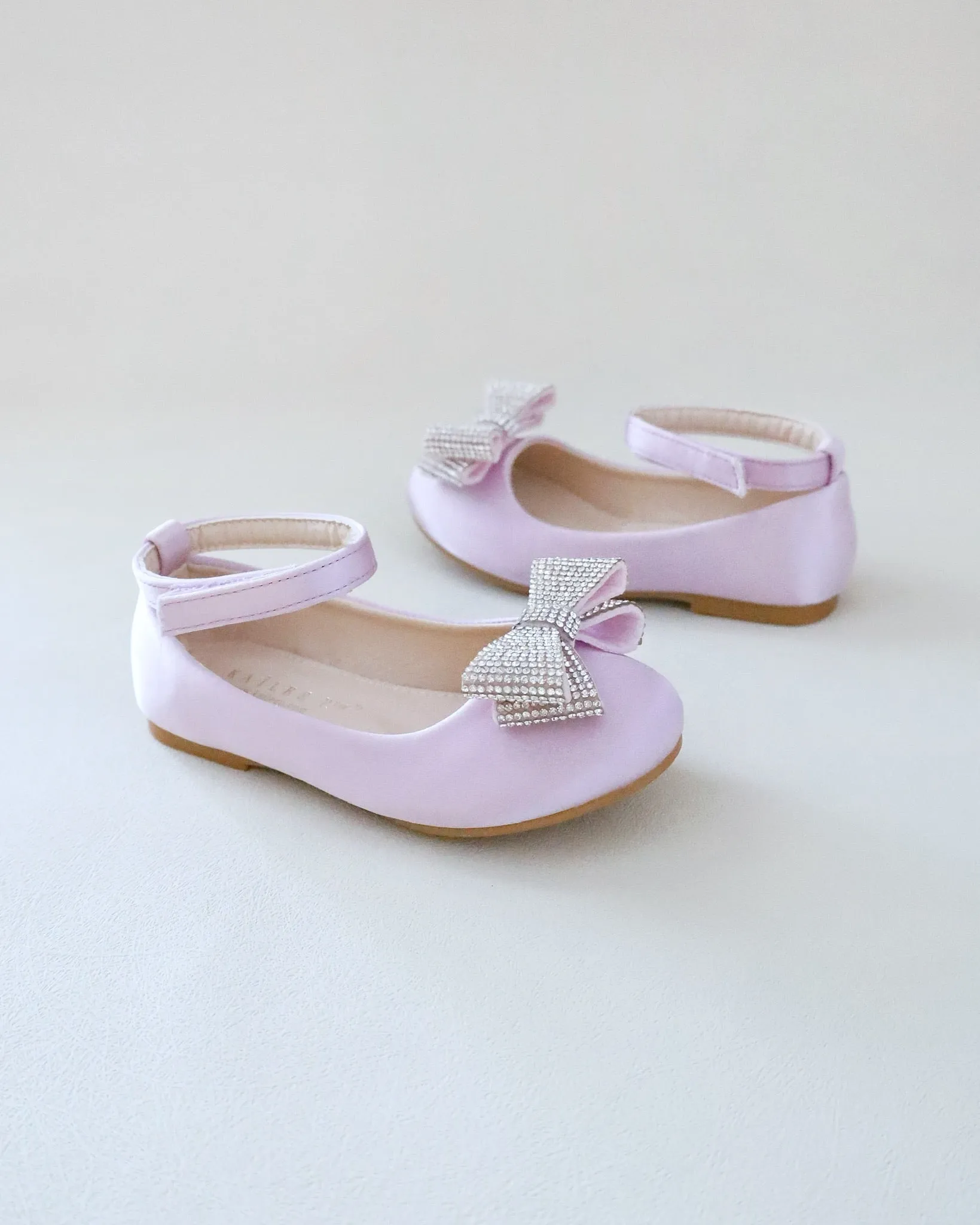 Lavender Satin Flats with Rhinestones Bow
