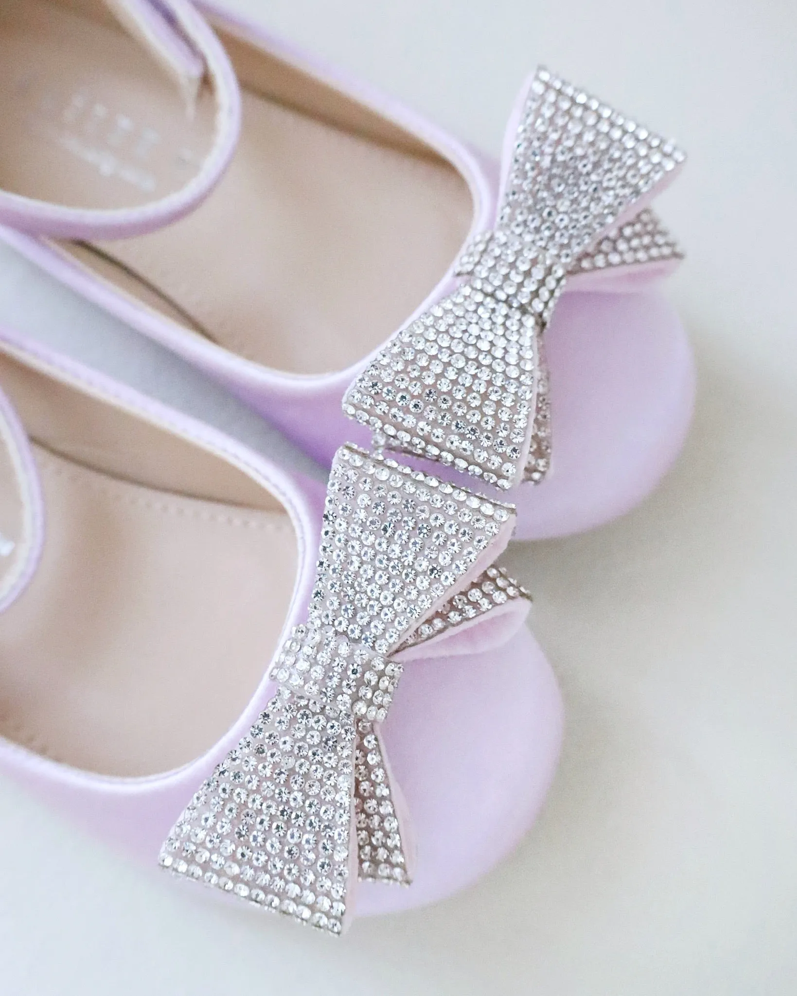 Lavender Satin Flats with Rhinestones Bow