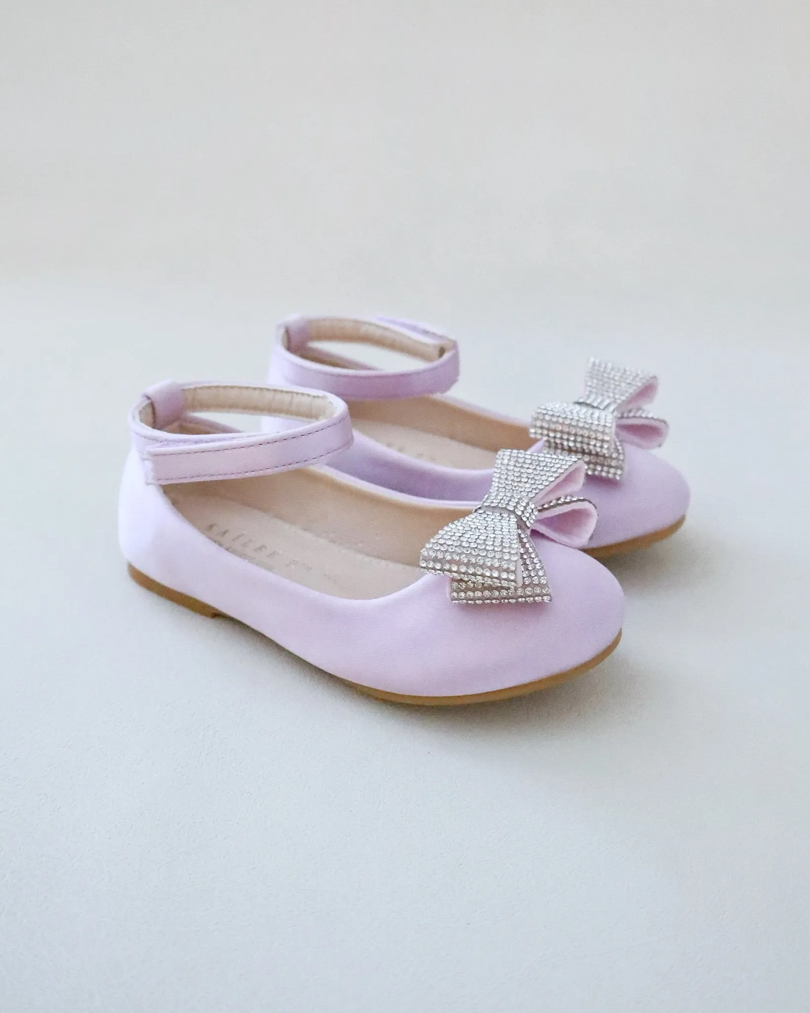 Lavender Satin Flats with Rhinestones Bow