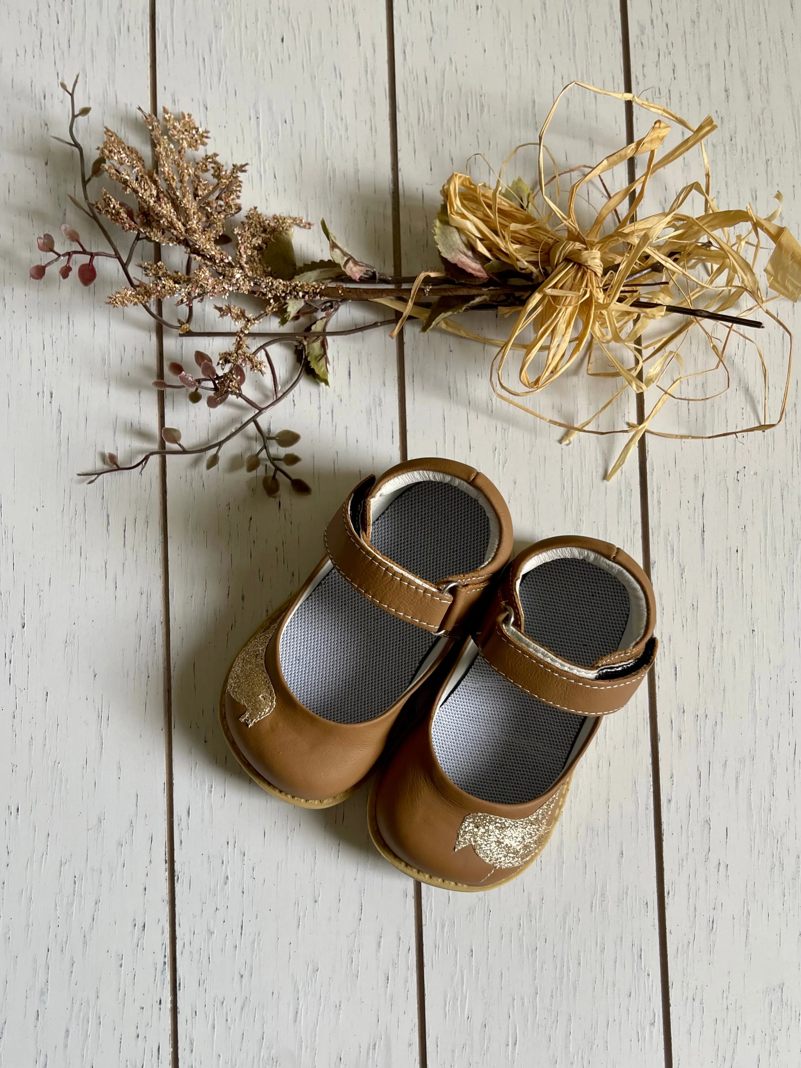 Leather bird strap girl shoes