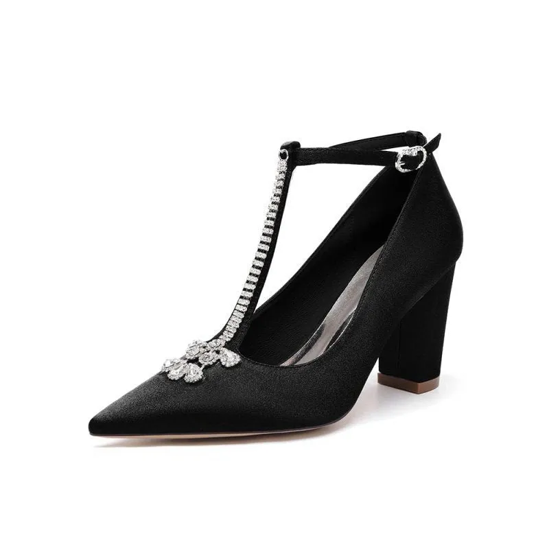 Leather Pump with Chain and Crystal Accent