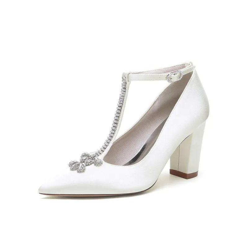 Leather Pump with Chain and Crystal Accent