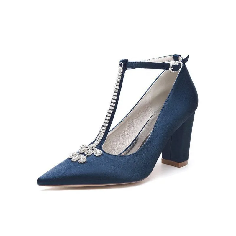 Leather Pump with Chain and Crystal Accent