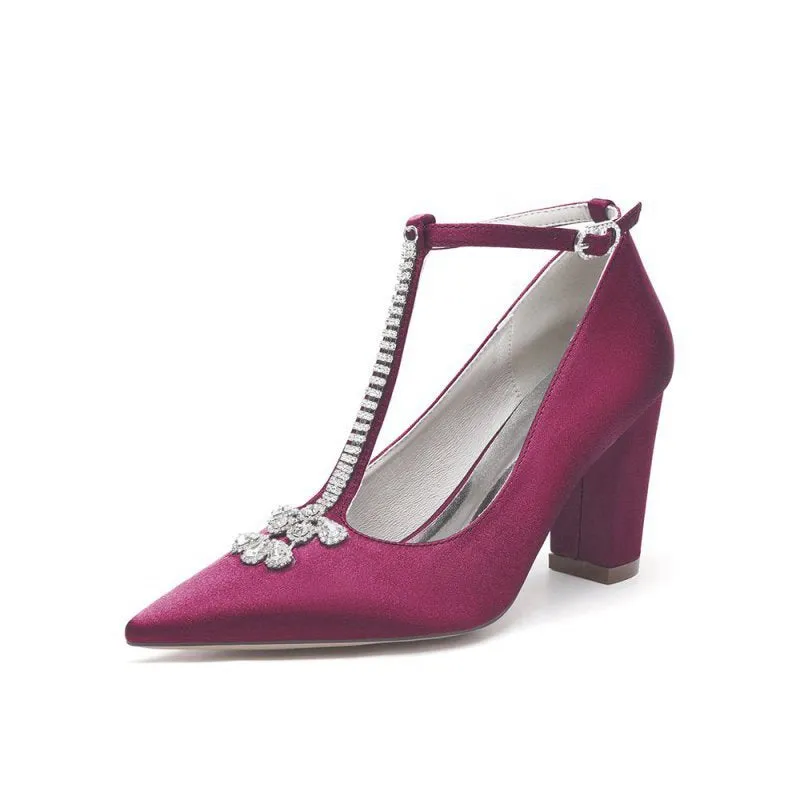 Leather Pump with Chain and Crystal Accent