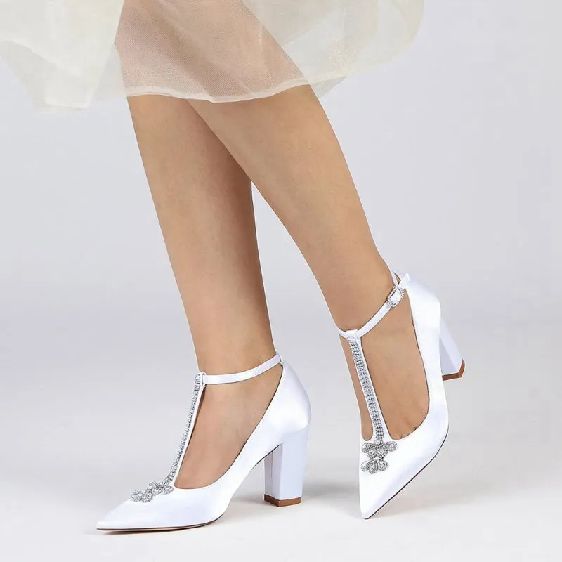 Leather Pump with Chain and Crystal Accent