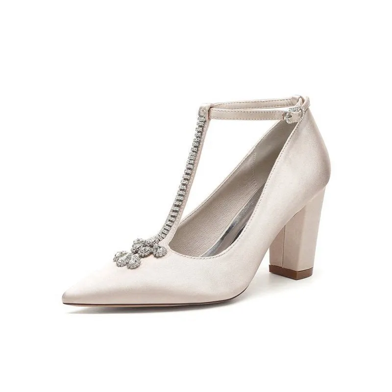 Leather Pump with Chain and Crystal Accent