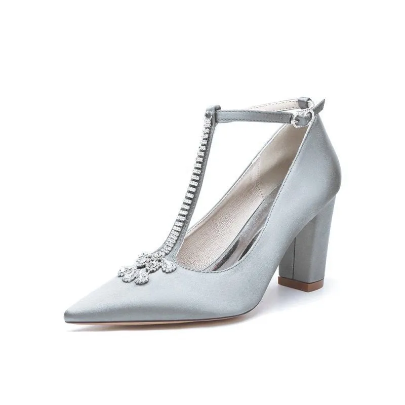 Leather Pump with Chain and Crystal Accent