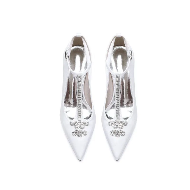 Leather Pump with Chain and Crystal Accent