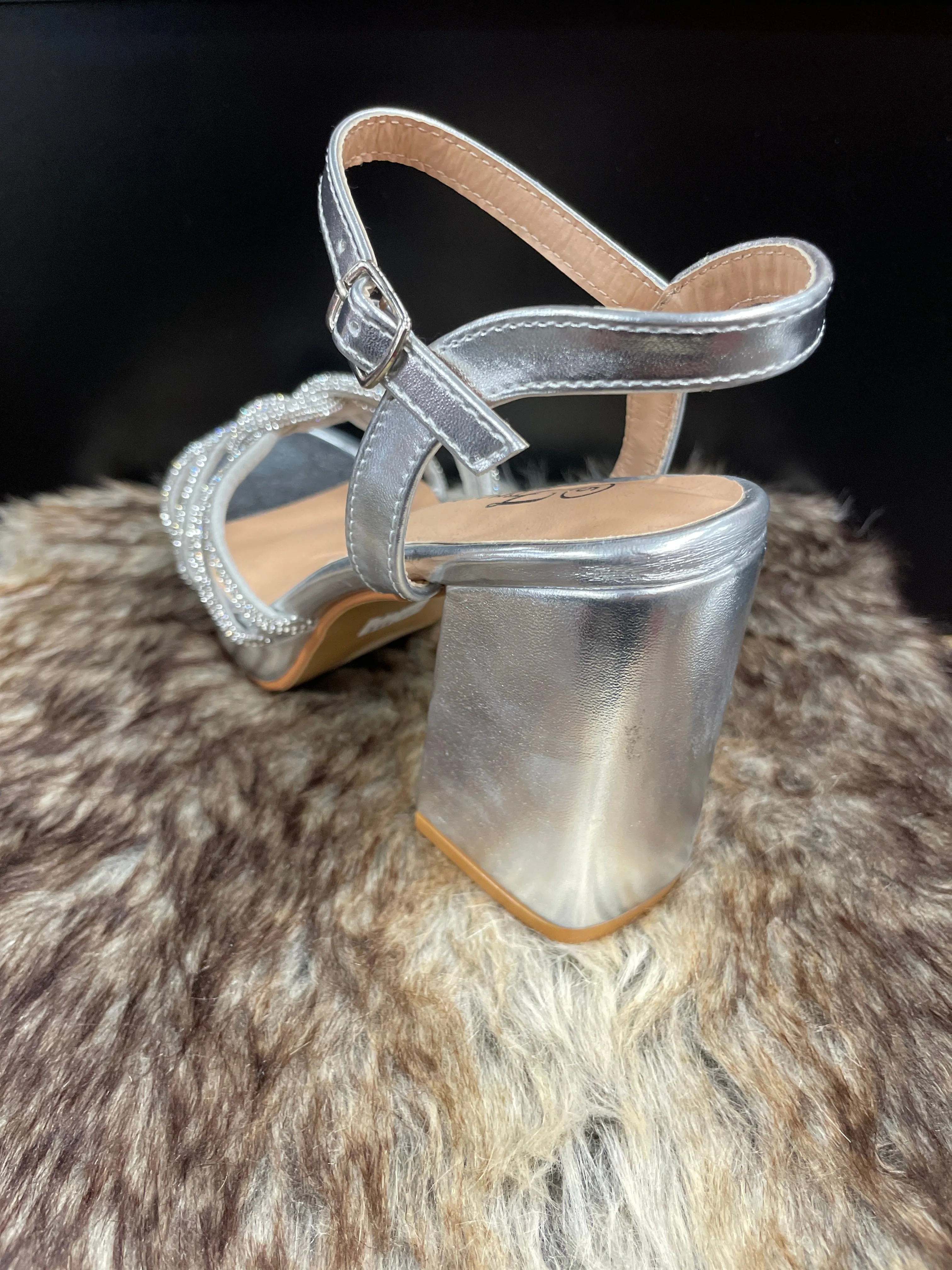 Lessa Silver Rhinestone Knot Heels