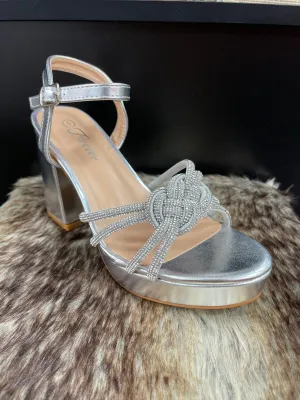Lessa Silver Rhinestone Knot Heels