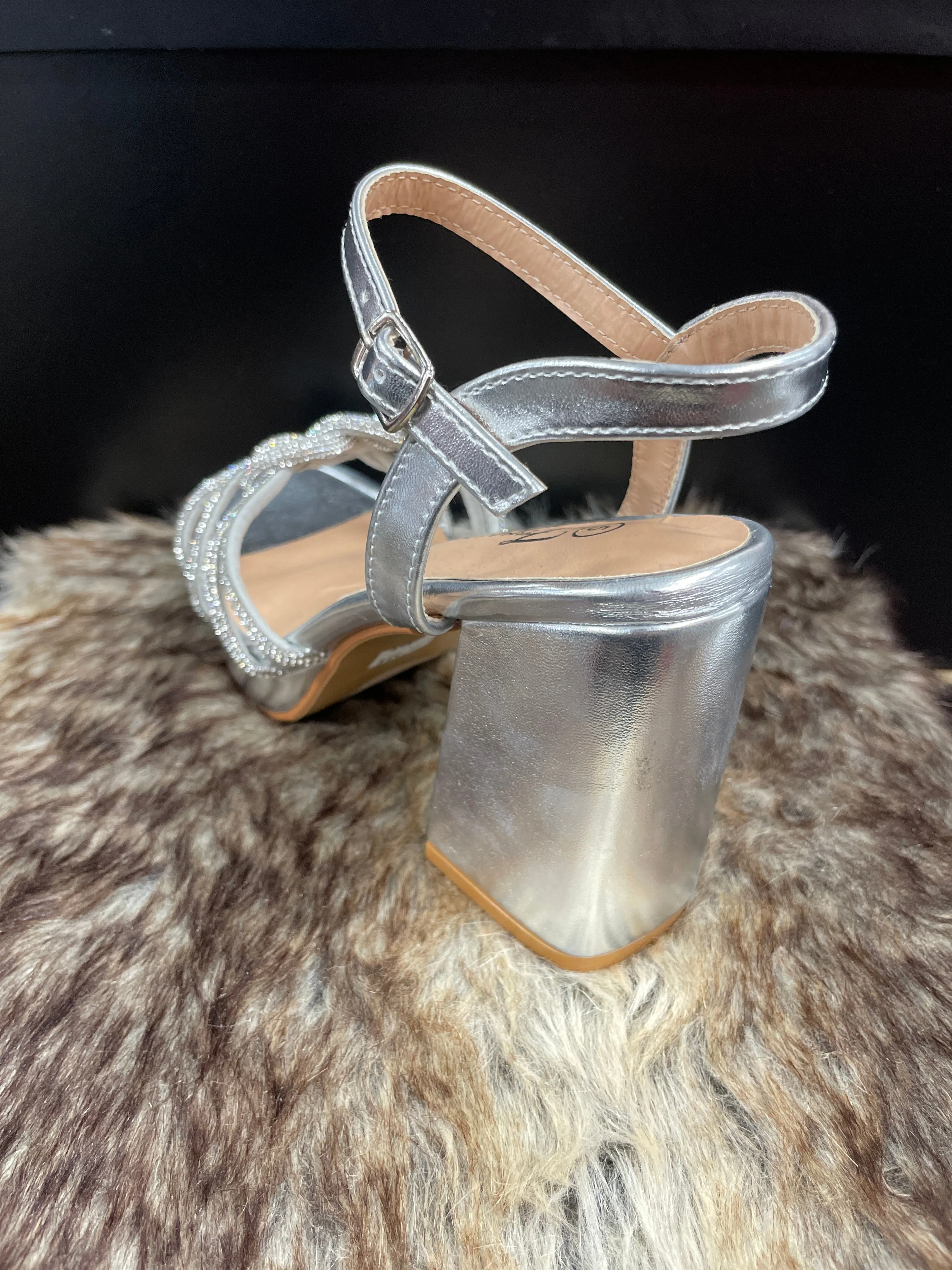 Lessa Silver Rhinestone Knot Heels