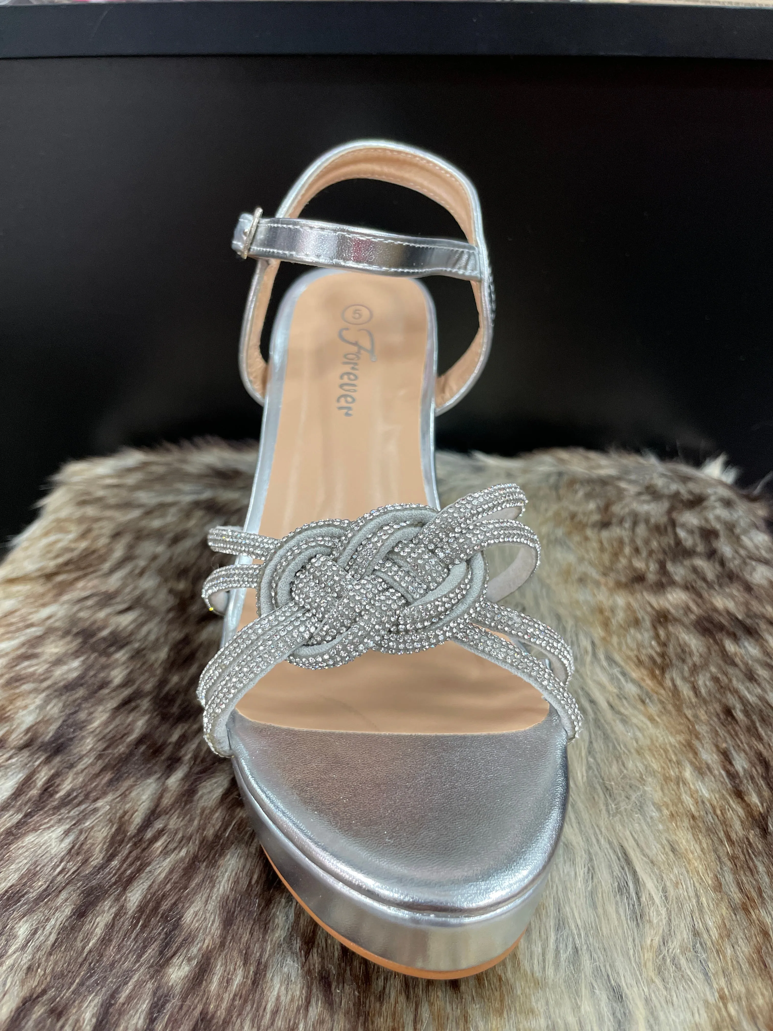 Lessa Silver Rhinestone Knot Heels