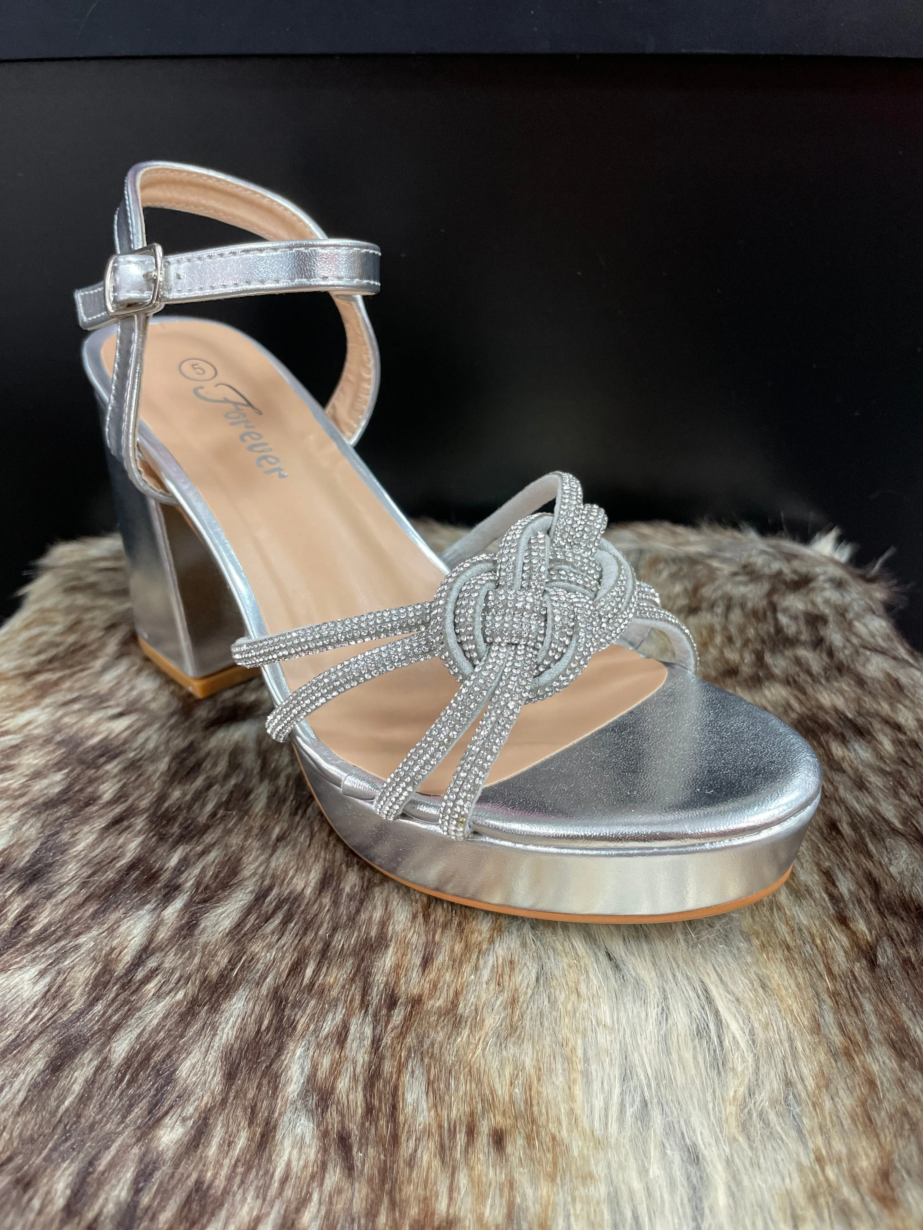 Lessa Silver Rhinestone Knot Heels