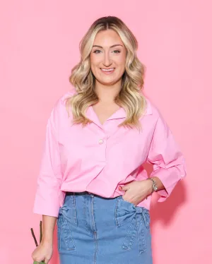 Light Pink Solid Collared 3/4 Sleeve Top