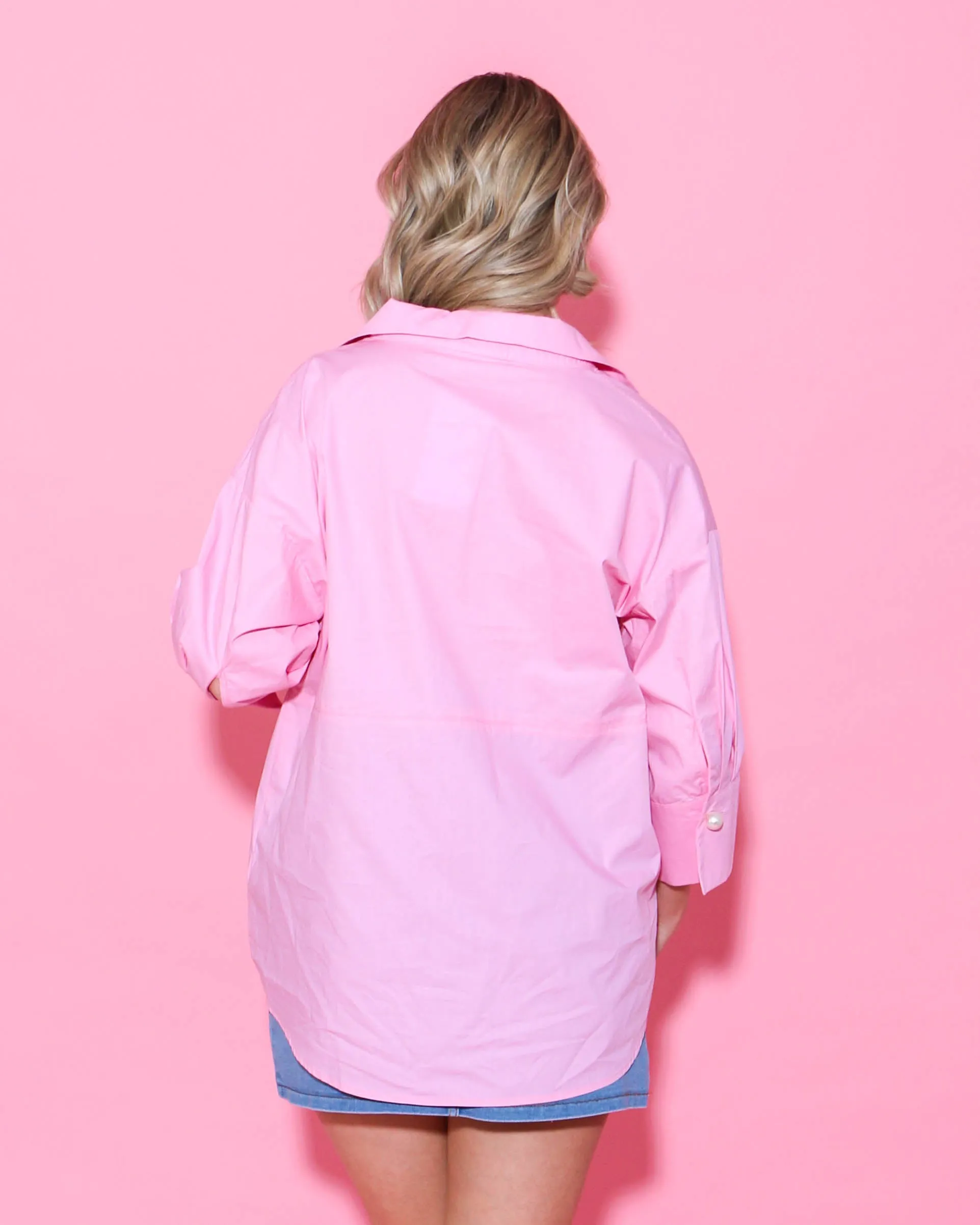 Light Pink Solid Collared 3/4 Sleeve Top