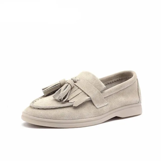 loafers Women cow-suede Slip-On flats shoes Genuine Leather tassel Ballets Flats Shoes women Moccasins size 36-42