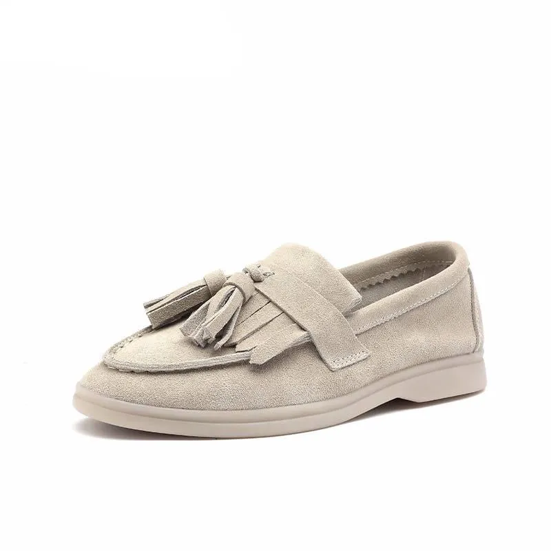 loafers Women cow-suede Slip-On flats shoes Genuine Leather tassel Ballets Flats Shoes women Moccasins size 36-42