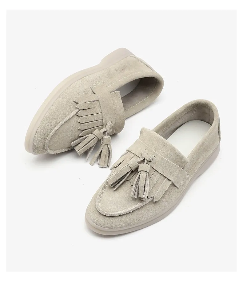 loafers Women cow-suede Slip-On flats shoes Genuine Leather tassel Ballets Flats Shoes women Moccasins size 36-42