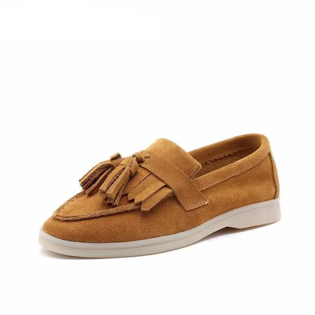 loafers Women cow-suede Slip-On flats shoes Genuine Leather tassel Ballets Flats Shoes women Moccasins size 36-42