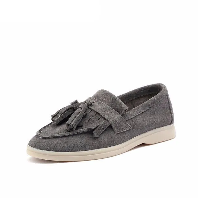 loafers Women cow-suede Slip-On flats shoes Genuine Leather tassel Ballets Flats Shoes women Moccasins size 36-42