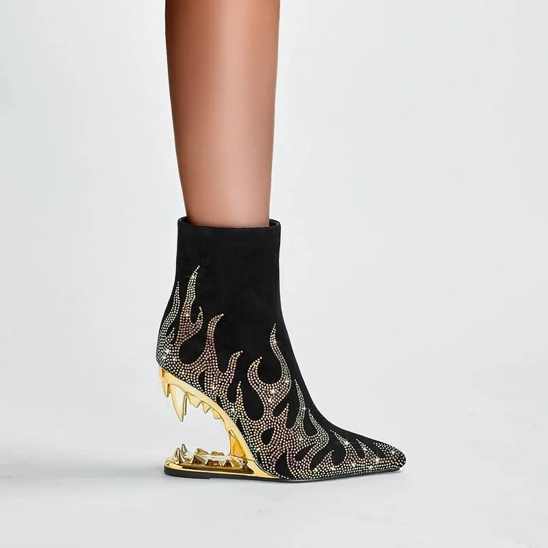 Lorena – Water Diamond Flame-Pointed High Heel Women's Boots