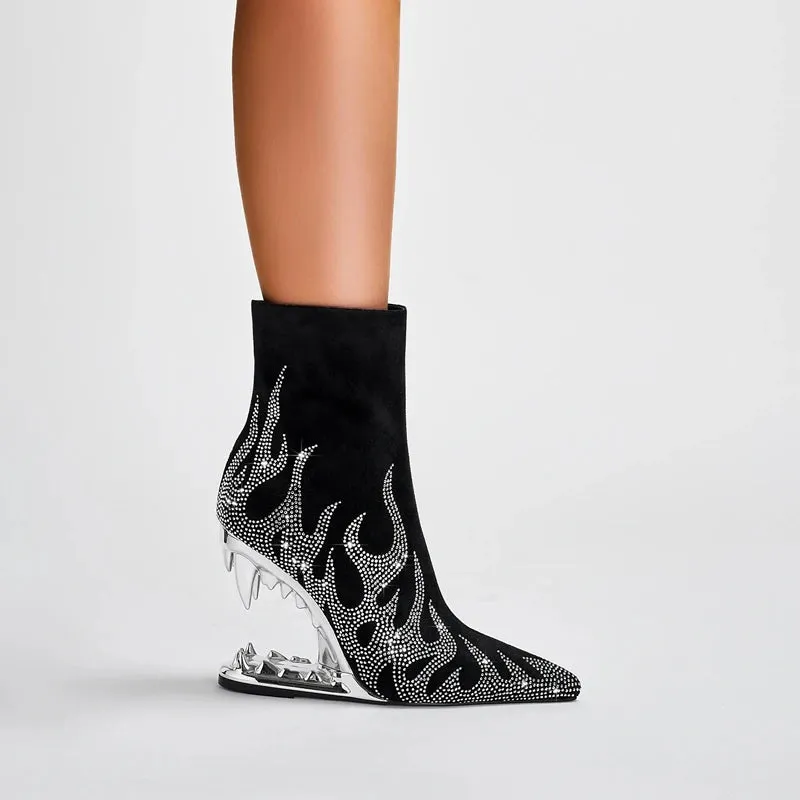 Lorena – Water Diamond Flame-Pointed High Heel Women's Boots