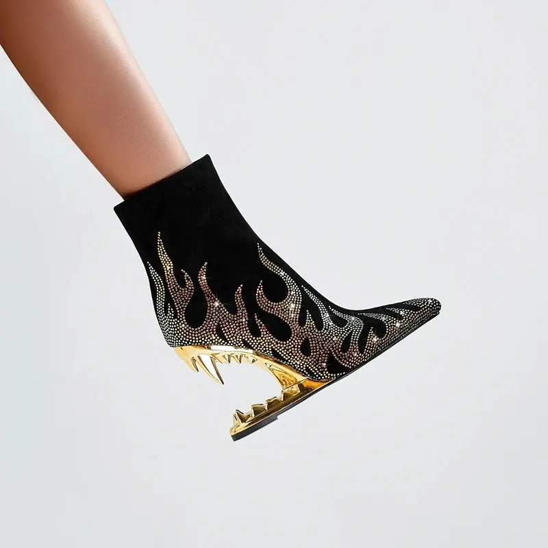 Lorena – Water Diamond Flame-Pointed High Heel Women's Boots