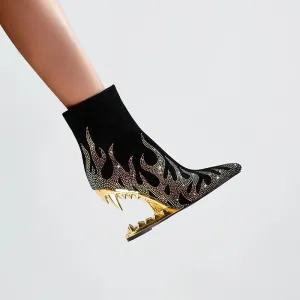 Lorena – Water Diamond Flame-Pointed High Heel Women's Boots