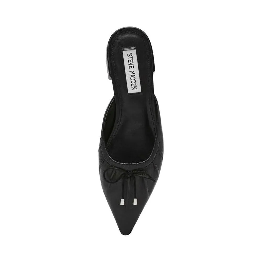 Lorrin Black Leather Bow Slip On Flats
